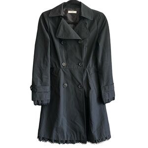 Prada Black Pea Coat Lace Trim 90’s Size EU 38